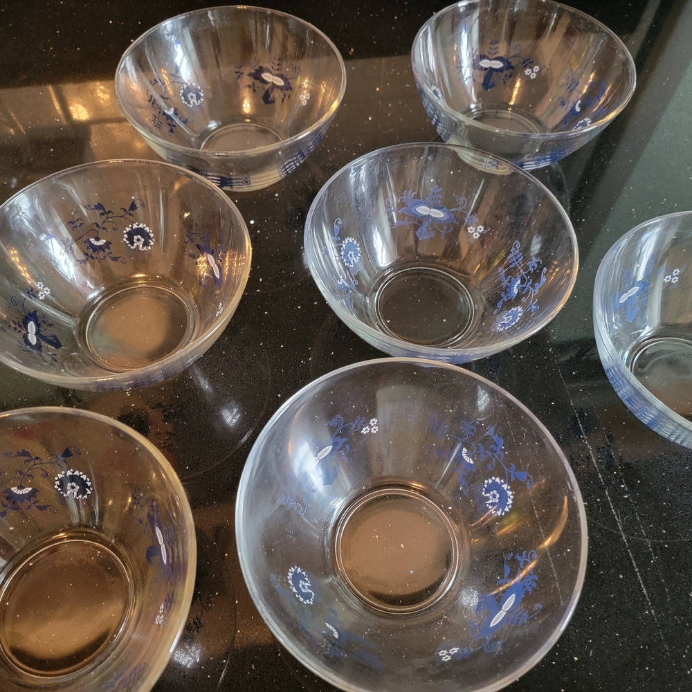 Glass Bowls with Blue Floral Design
